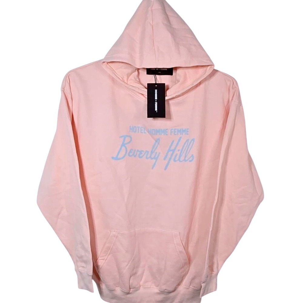 Homme +‎ Femme Hoodie "Hotel Homme Femme" Beverly Hills" Size L Pink New